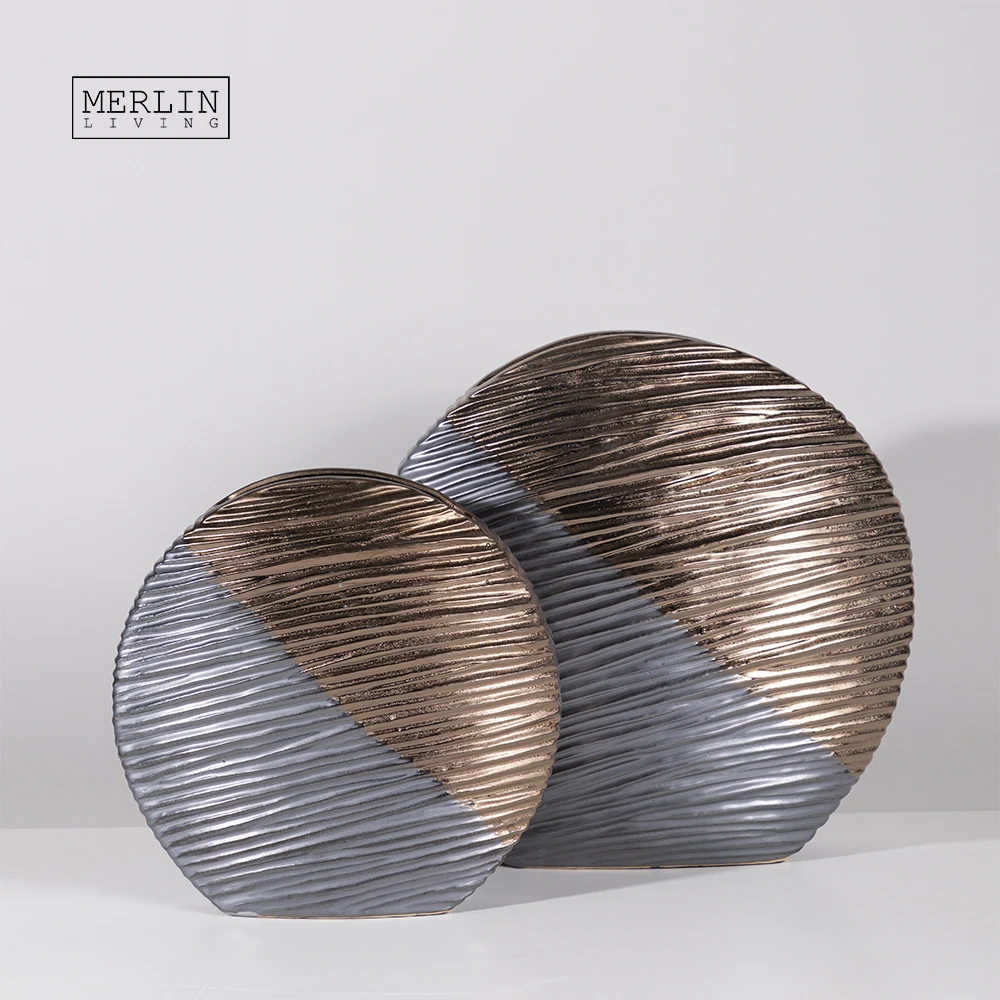 Luxury metal glazed gold vase home decor modern shell vase  round design metallic other home decor  unique porcelain vase