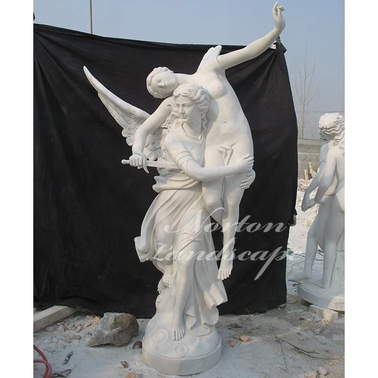 Life Size Cupid And Psyche Greek Mythology Stone Statue Garden White Marble Couple Angel Statue