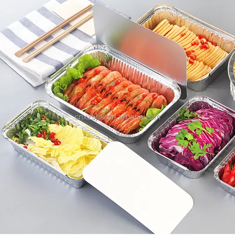 Alloy 801 Aluminium Foil Pans/Trays With Paper Lids Disposable Rectangle Aluminum Foil Food Containers