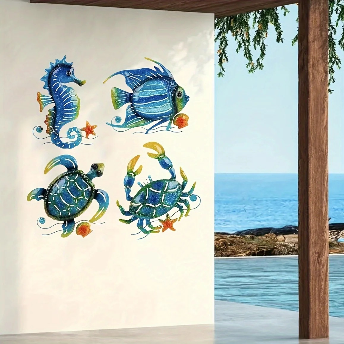 Ocean Sea Wall Art Decorations Metal Fish Crafts Hanging for Bedroom Iron Art Balcony Ornaments