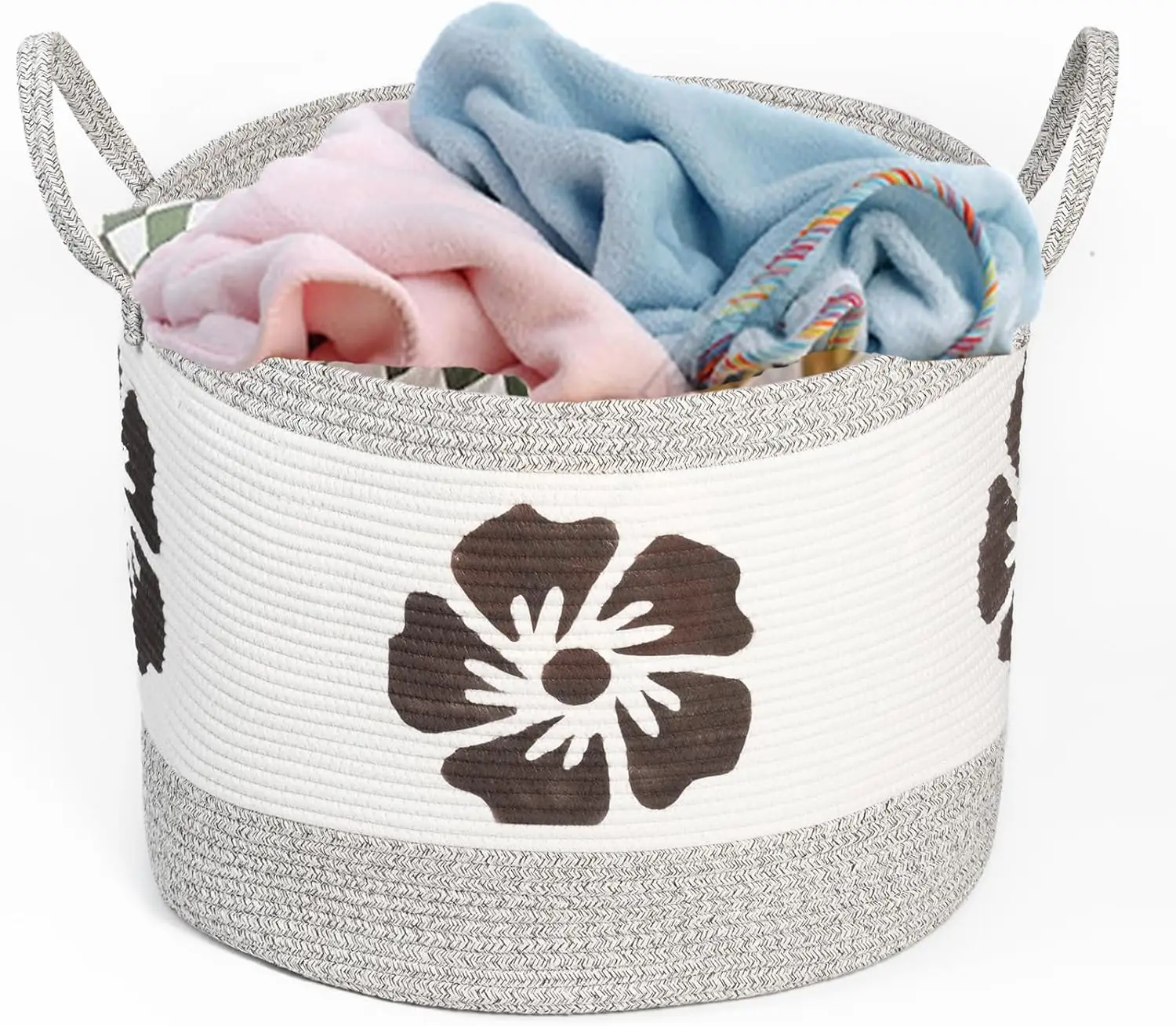 XINYIDE AmazonQuality Handmade Premium Woven Cotton Rope Storage Basket with Handles colorful Basket for Nursery Laundry