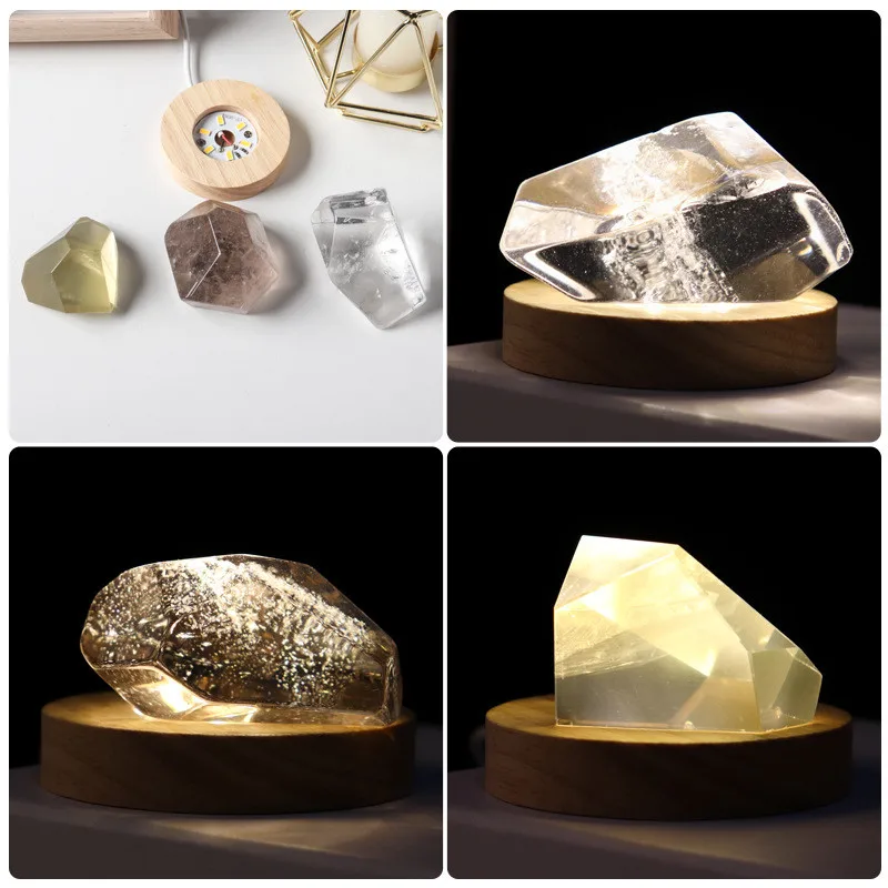 Led Home Decorative Natural Amethyst Night Light Raw Stone Crystal Crafts Healing Round Table Lamp with Base Decor Lighting