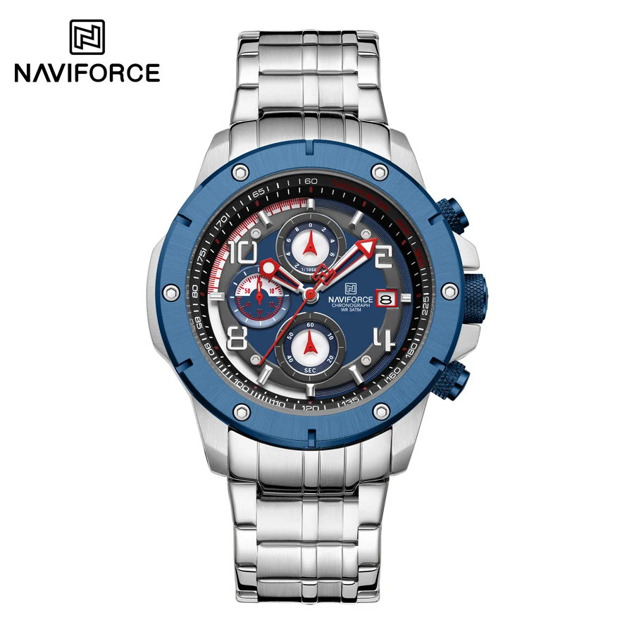 NAVIFORCE 8056 Large Steel Wrist Watch Man Fashion Brand Original Designer Watches with Arabic Luminous Dial