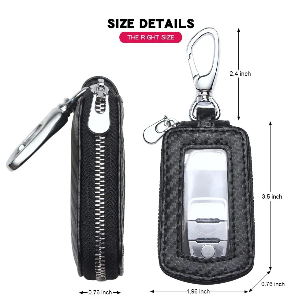 2024 New QQgift OEM Custom Black Car Key Case Genuine Leather Car Smart Key Fob Holder For Remote Carry Storage Key With Zipper