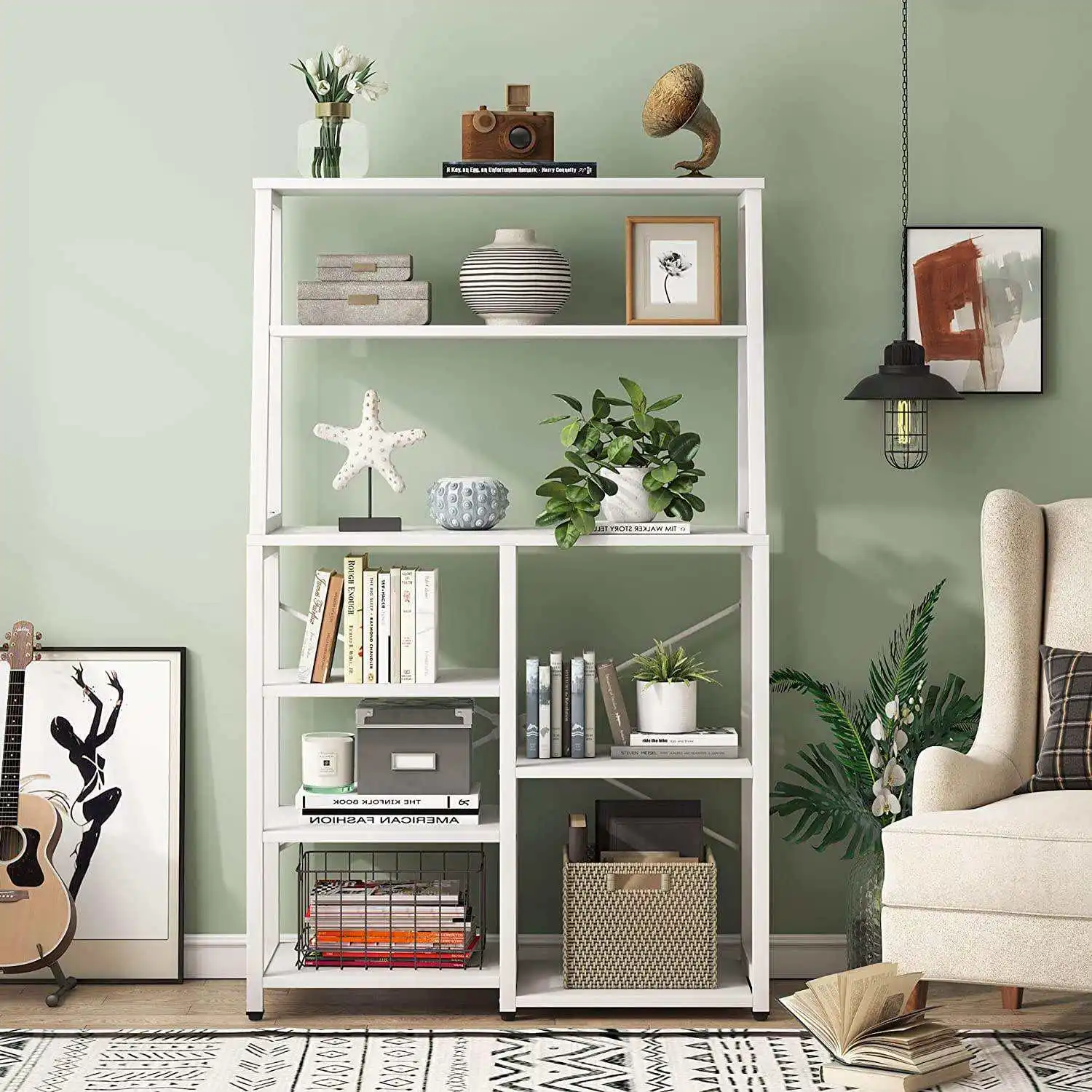 Industrial Bookshelf  8-Tier Bookcase Storage Shelves Organizer Modern Etagere Bookshelf Display Rack