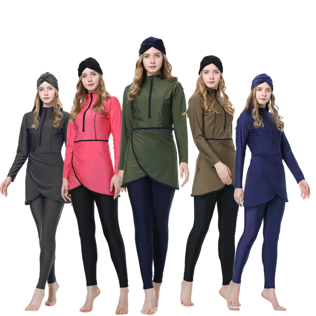 Factory wholesale Polyester spandex breathable hooded Strap full coverage swimsuit Muslim Muslim women conservative swimsuit set