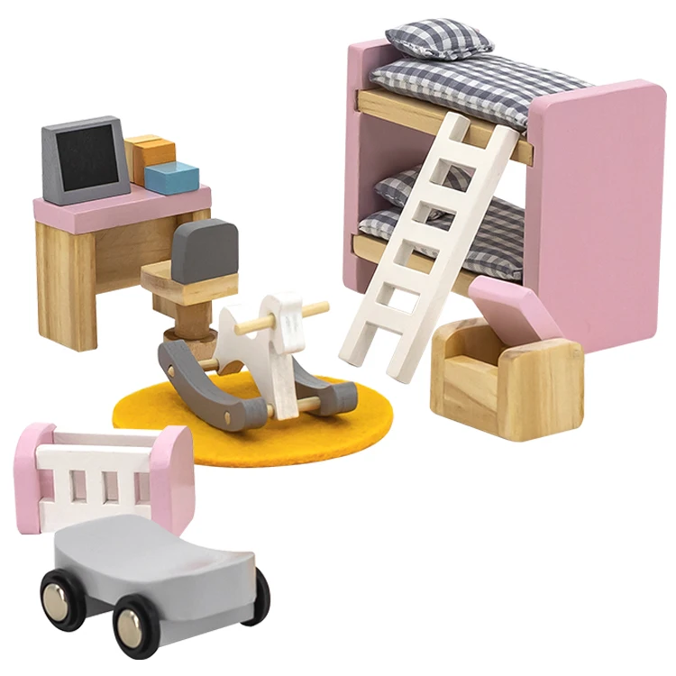 Набор мебели для кукольного домика, миниатюрные деревянные аксессуары для гостиной, спальни, кухни, ролевые игры для детей