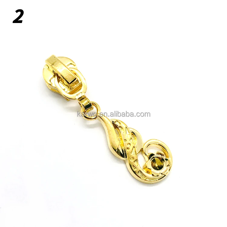 Wholesale luxury design gold color plated zipper pull inlaid diamond zipper puller
