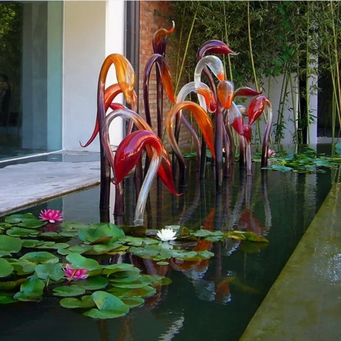 Modern Custom Made Reeds Cattails purple spears crystal Murano Glass Standing Floor Art Outdoor large Garden Glass Sculpture