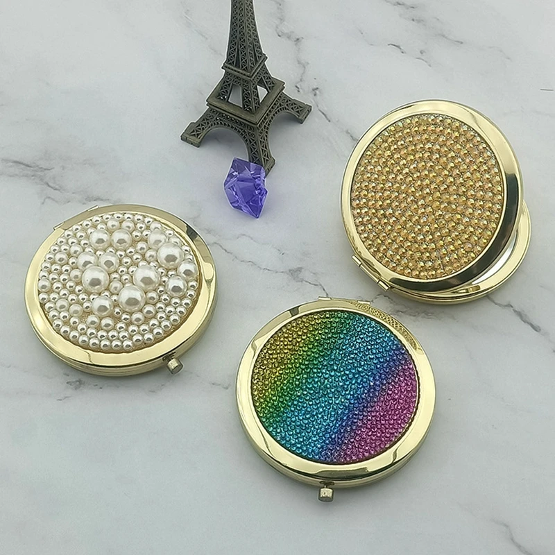 China factory price Custom Mini Bling Double Sided Makeup Mirror Crystal Rhinestone Makeup Pocket Mirror