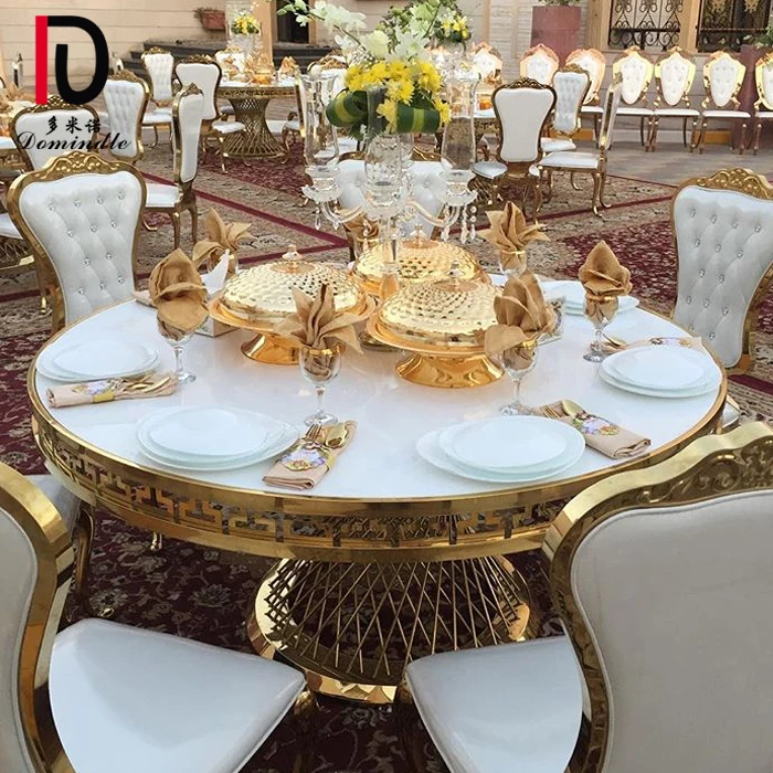 Dubai design stainless steel dining table with MDF top for wedding