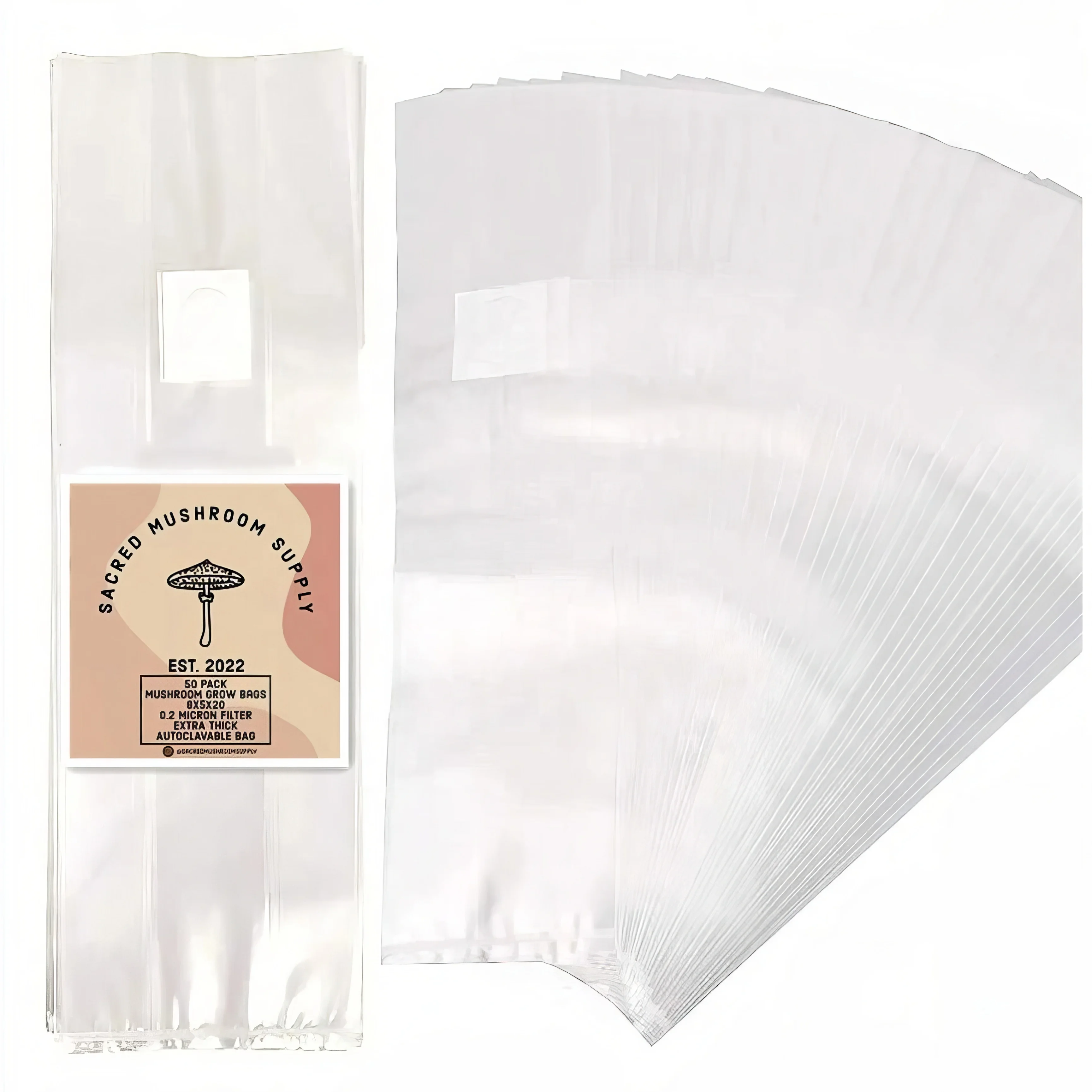 32*50cm/8*5*20inch, 60/80um Autoclavable PP Mushroom Bag Mushroom Grow Spawn Bag 0.2/0.5 Micron Filter with injection port