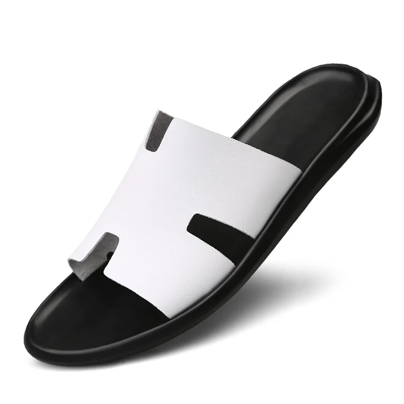 2021 кожаные тапочки, Нескользящие сандалии, повседневная мужская обувь