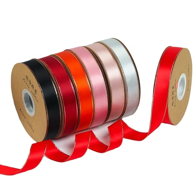 Gorgeous floral packaging satin ribbon with gold edge