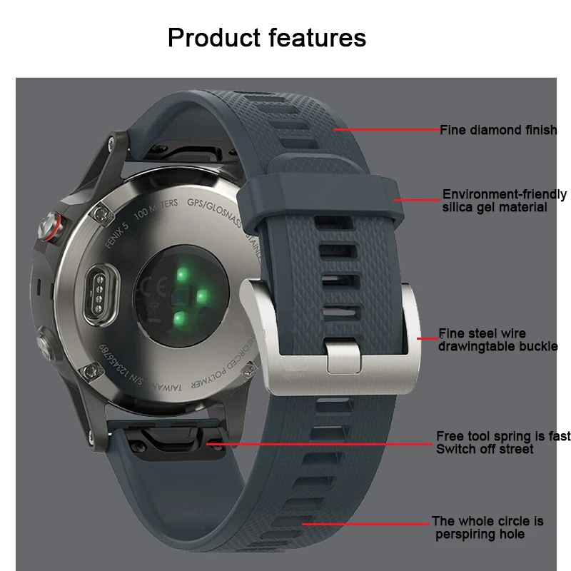 silicone watchband quick release strap watch For garmin fenix 5