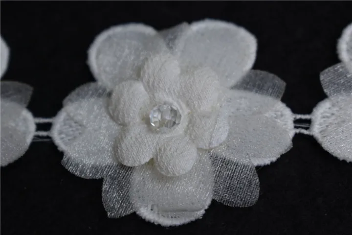 3D pearl flower applique lace embroidery for wedding dress