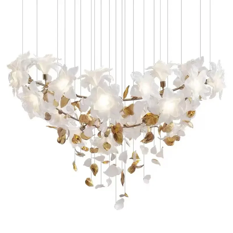 2023 New modern lighting design brass ceramic flower chandelier for hotel villa lobby wedding lamps lanterns