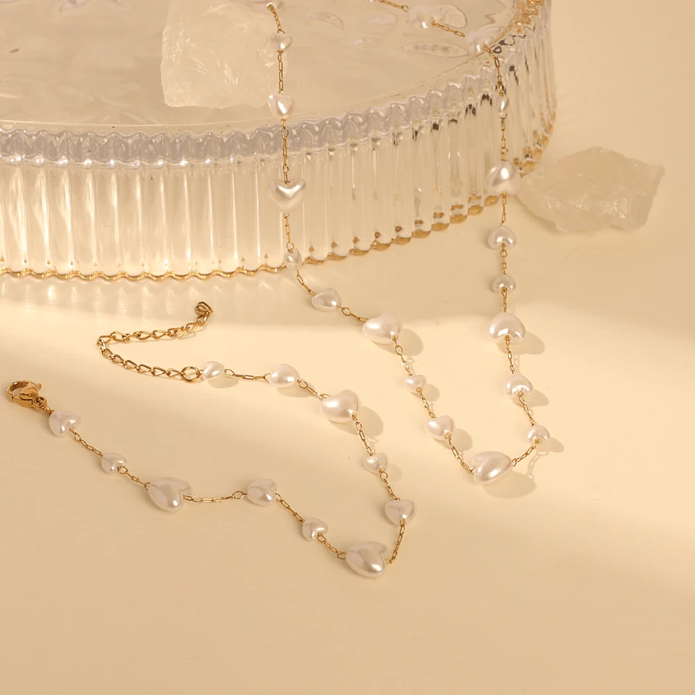 MX Necklaces for Women 18K Gold Plated Chain Necklace Bracelet Delicate Freshwater Pearl Necklace Everyday Fashion Jewelry Set