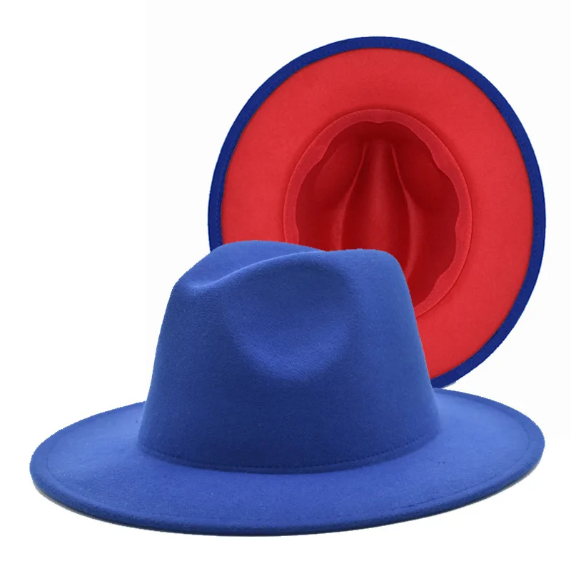 
High Quality Wholesale Fake Wool Felt Fedora Hat For Men And Women 2 Tone Hat Different Color Brim Fedora Hat 