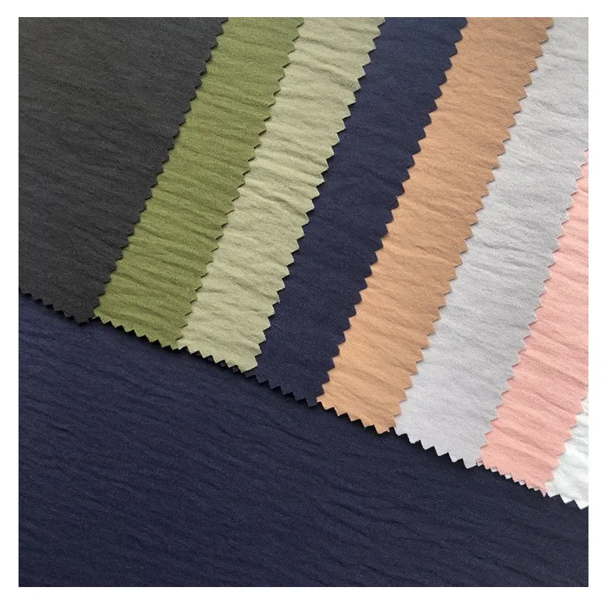 customize Color Plain Dyed 100% polyester Woven Crinkle CEY Crepe wrinkle Fabrics for clothing women
