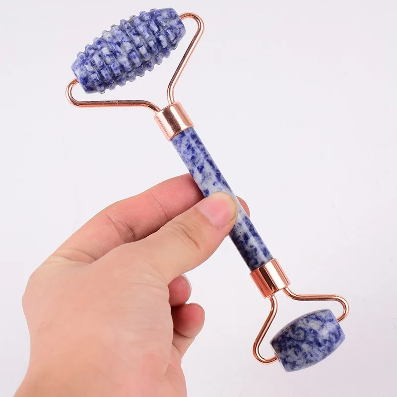 Blue Dot Stone Face Massage Roller Gouache Scraper Set Natural Gouache Stone Facial Jade Roller Massager Gua Sha Scraper Massage