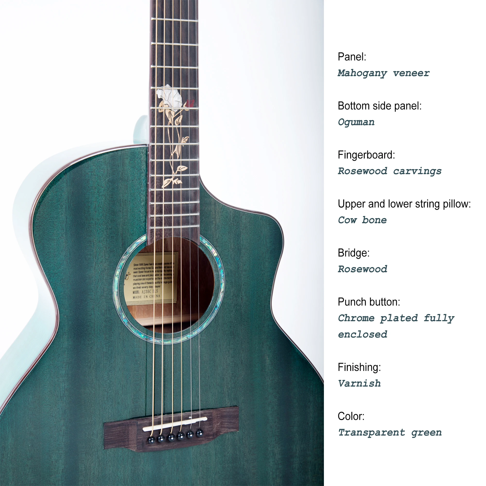 Acoustic Guitar 41 Inch Wooden Guitar  Spruce Venee Guitar Transparent green  color Musical Instruments Sales