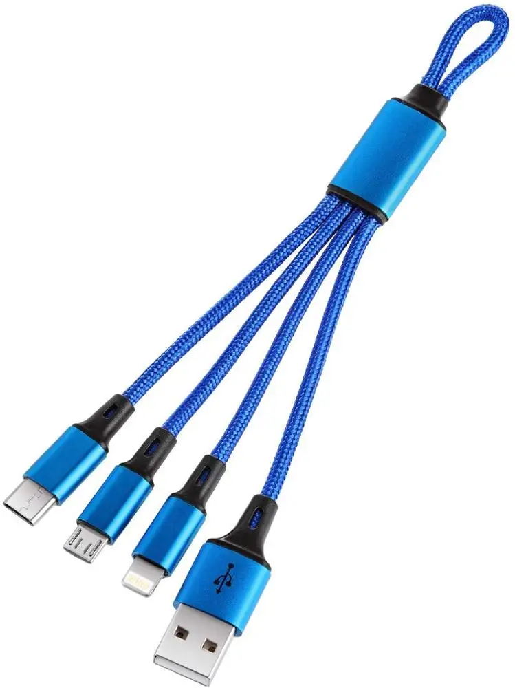 Lighting/MicroUSB/Type C Cable 3 in 1 Multi USB Charging Short Travel Size 8 Inch Keychain Cord for Samsung Galaxy