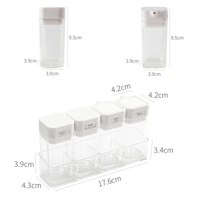 JILEN- 4 Piece Seasoning Box, Transparent Spice Storage Containers with Spoons,for Holding Spices Seasoning box