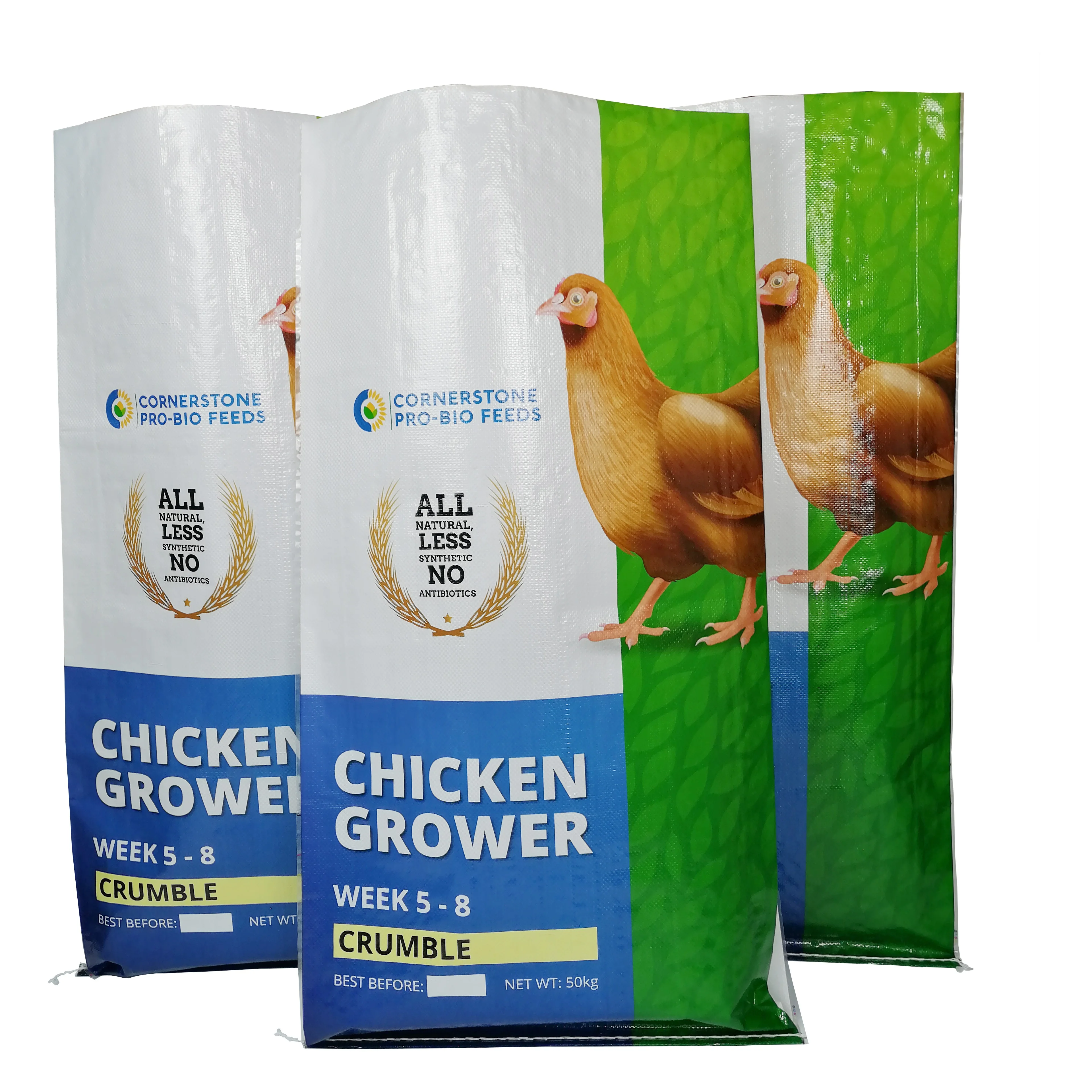 20kg 25kg 50kg customize size print side gusset bopp lamination pp woven Bags animal poultry  feed bag