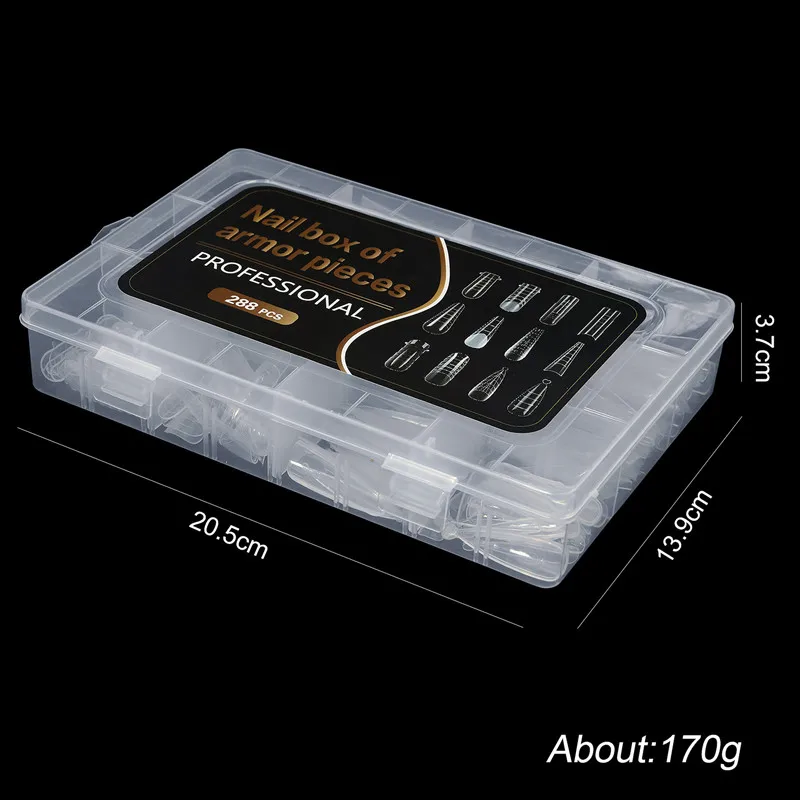 NEW arrive 12 styles nail mold tips 288pcs/set Mixed Size Crystal Extension Nails DIY nail tools