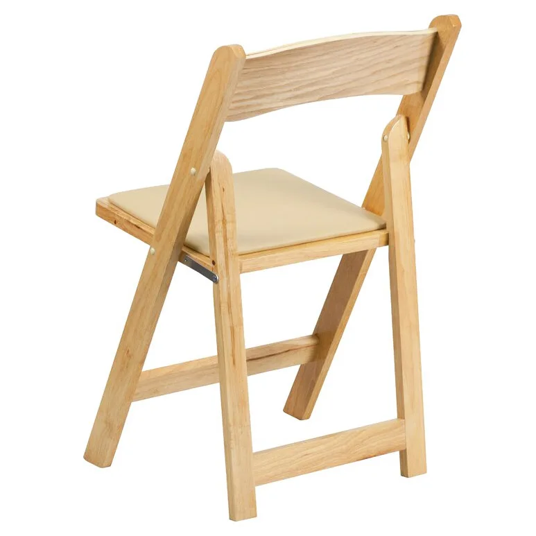 XINMOLL Wholesale Price garden chairs wooden folding event chairs Natural Wood with soft leather seat pads