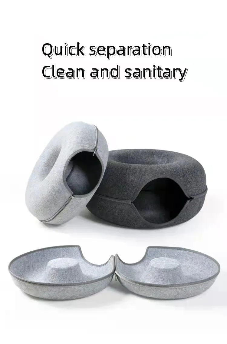Manufacturer Wholesale Custom Luxury Creative Double-storey Donuts Shape Felt Round Tunnel Pet Cat Bed House for play