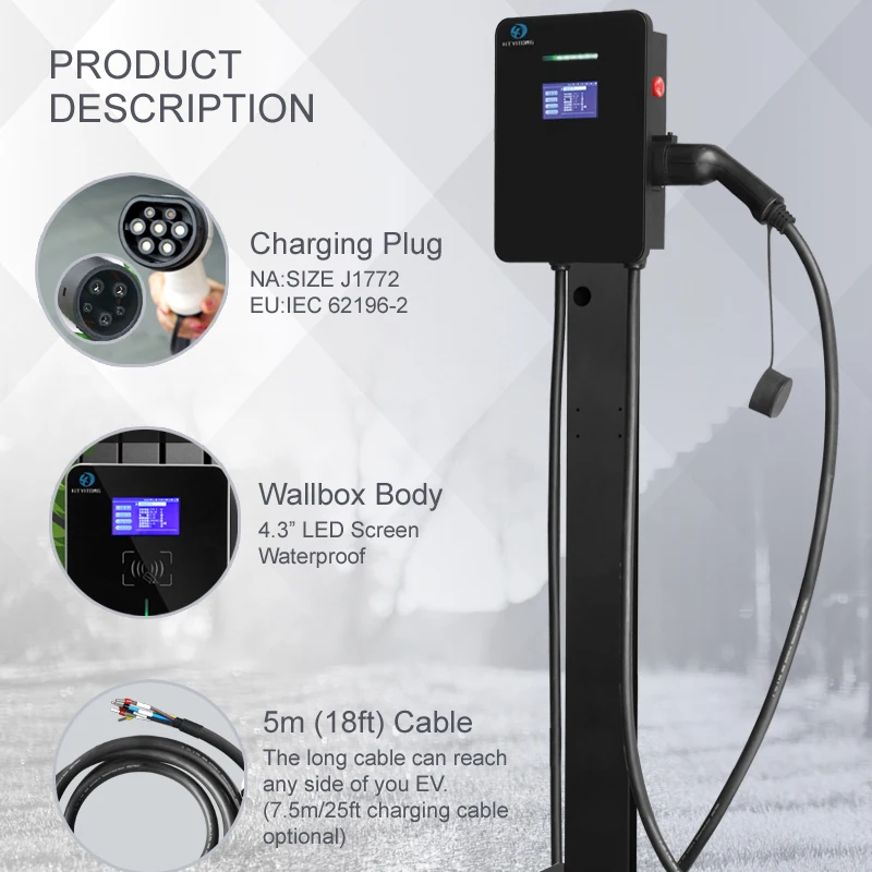 High Quality Ac Fast Wallbox 11kw Type 2 Ev Car Charger station Ocpp1.6 With 5m Length Cable
