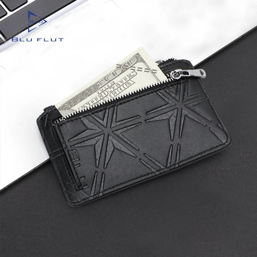 Bluflut Customized logo Embossed Wallet Leather Credit Card Holder RFID Slim Small Coin Pocket Card Bags