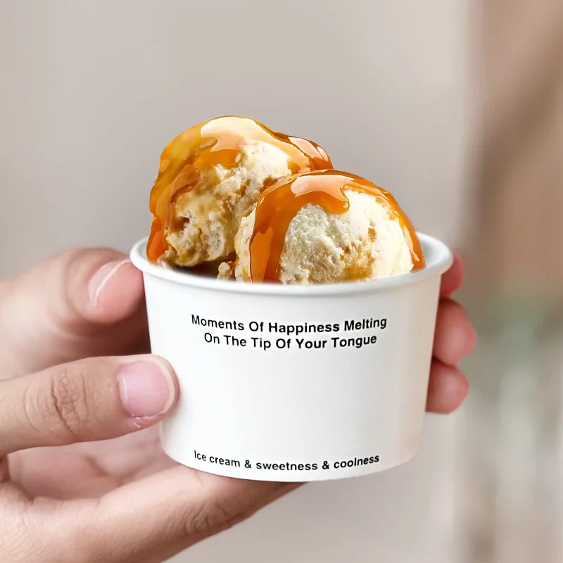 Custom Printed logo Disposable 4 oz 7oz 8oz 20oz 24oz 12oz Paper Cup For Ice Cream Yogurt Cups Wholesale Dessert Bowl With Lid