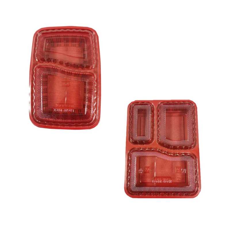 Microwave Safe Takeaway Plastic Red and Black 2/3 Compartment Meal Prep Food Container with Lid