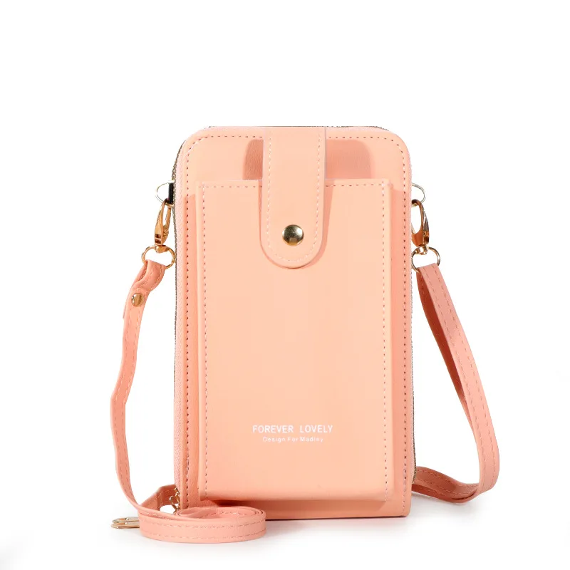 Ladies Korean Fashion Multi-Function Shoulder Wallet New Wholesale Solid Color Diagonal Mobile Phone Bag Single Strap Touch