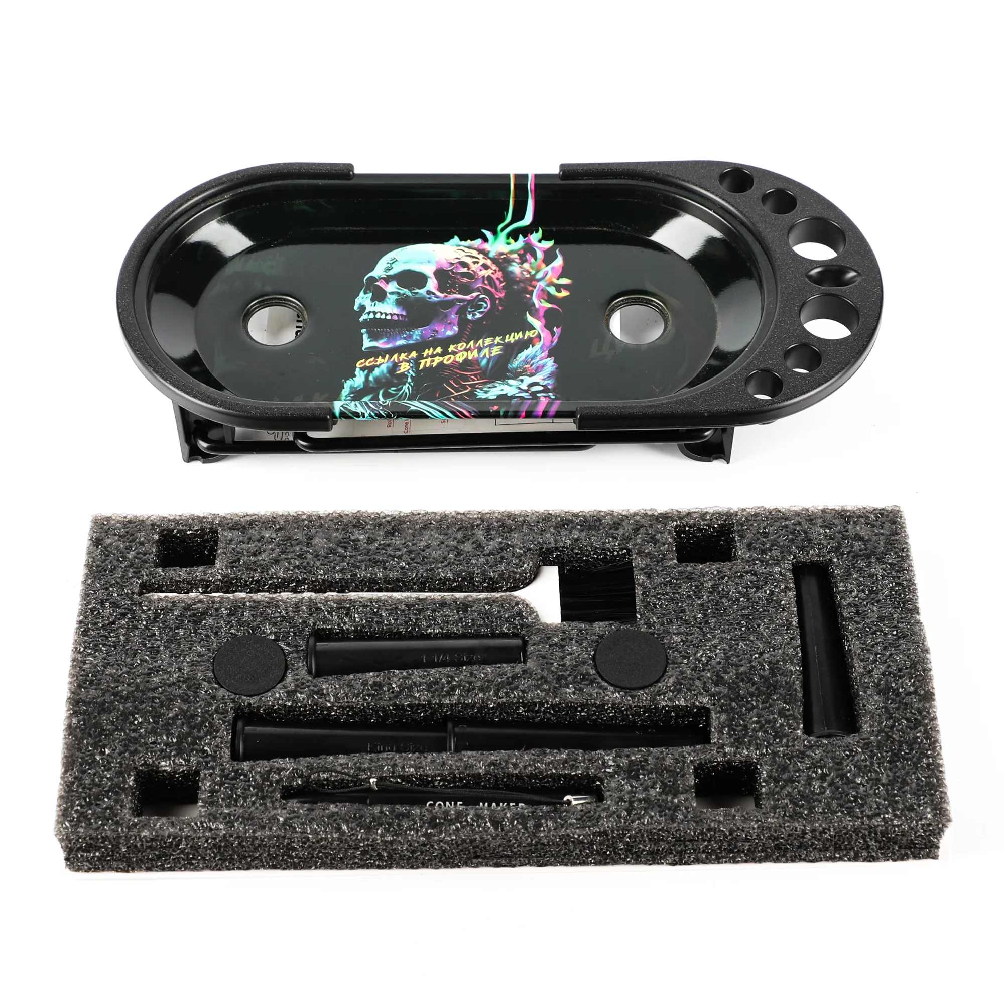 UKETA Smoking Accessories New Multi-Function Metal Foldable Stand Tray Cone Filler and Mini Rolling Tray Kit Set