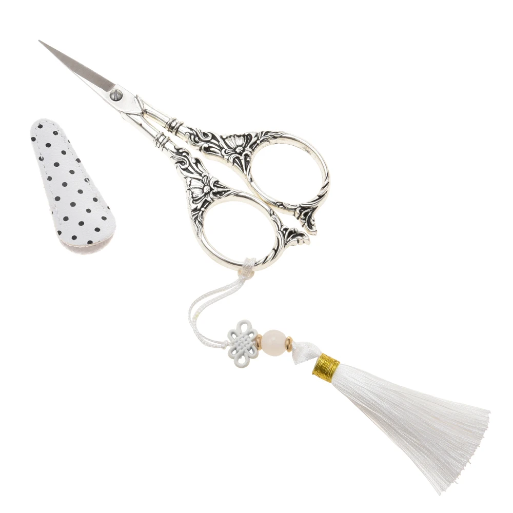 11*5CM Lily Flower Embroidery Scissors Design Custom Crafts Scissors Set With Leather Case And Tassel