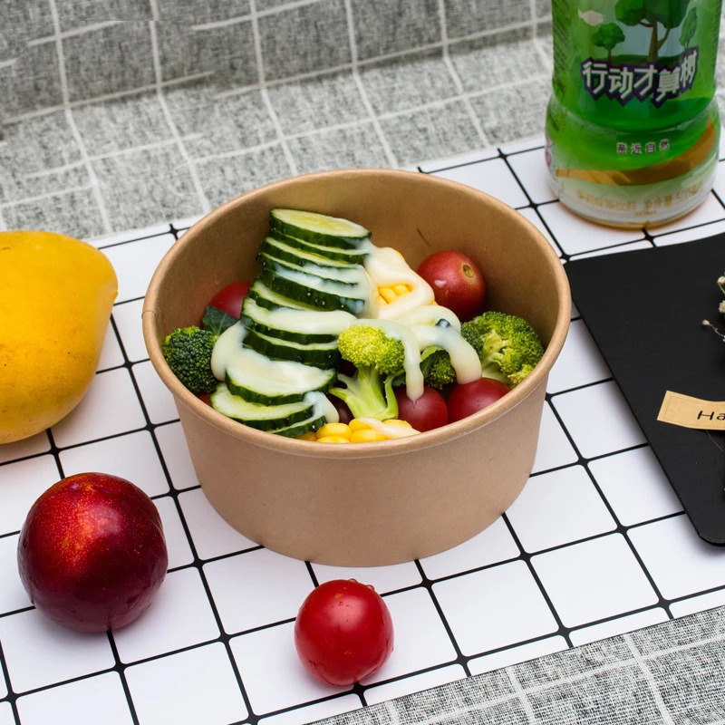 Wholesale bol en papier saladier disposable kraft paper salad soup bowl with lid paper plate & bowl customize