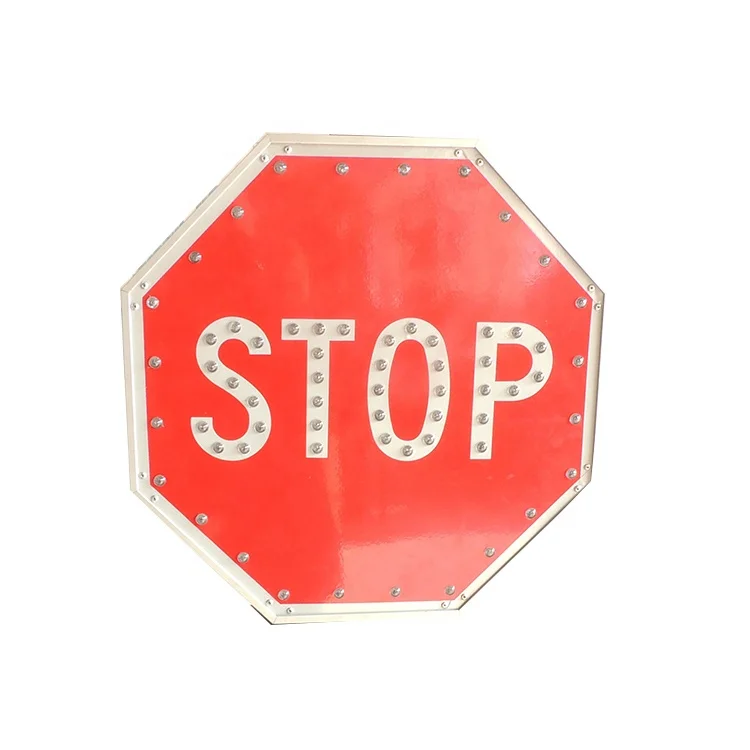 LED flashing traffic warning solar panel powered road stop signs