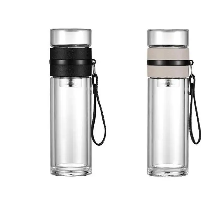 Glass Water Bottle Tea Infuser Bottle Double Wall Drinking Bottle