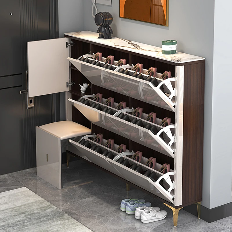 Luxury modern furniture Shoe cupboard wooden ultra thin shoes cabinet large storage for home mdf shoe racks with seat