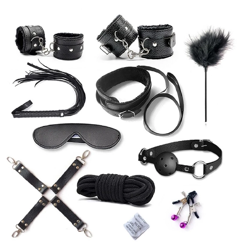 BDSM Bondage Restraint Set Sex Handcuffs Whip Anal Beads Butt Plug Anal Plug Bullet Vibrator Sex Toys for Woman Adult S&M Fetish