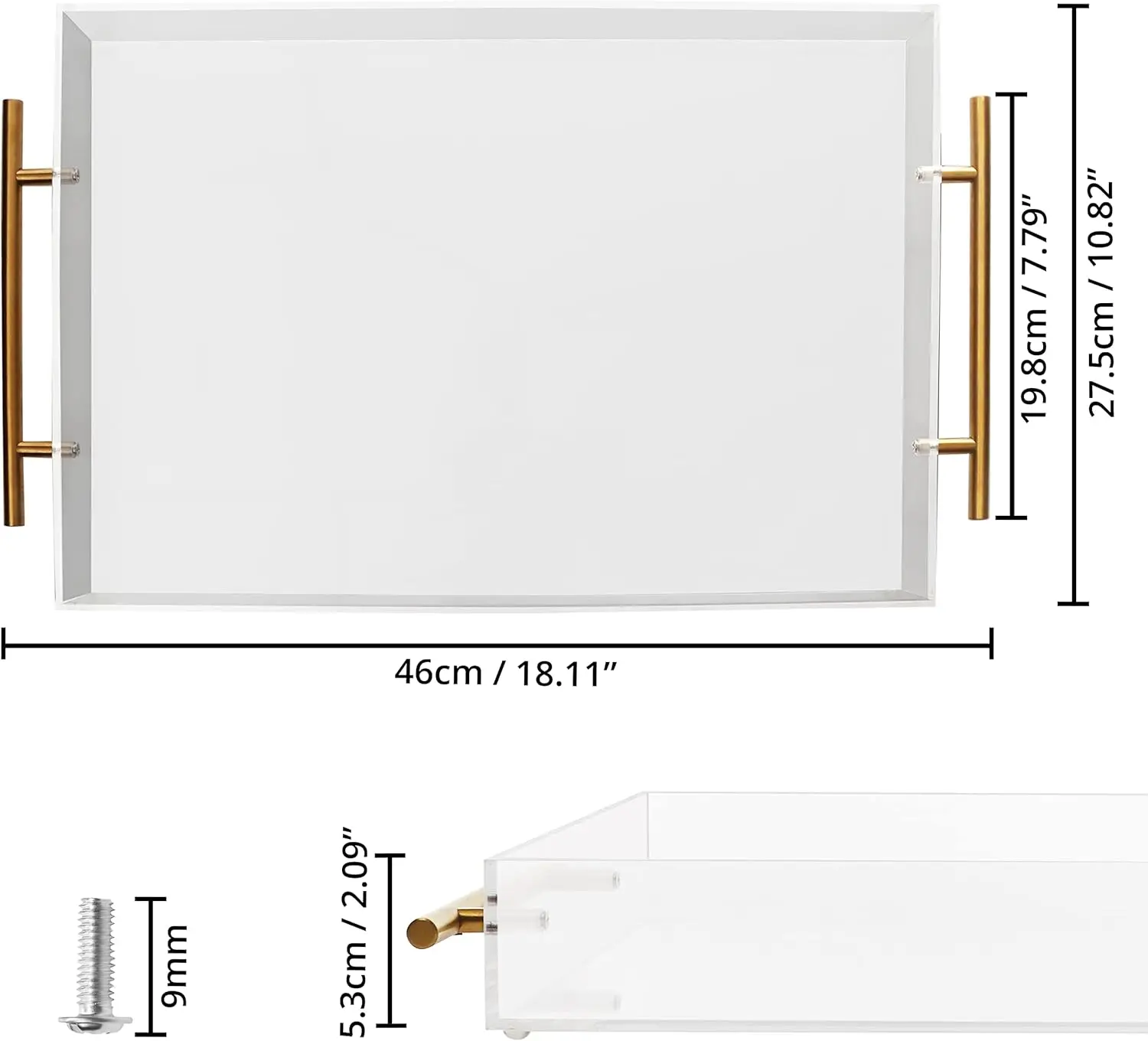 High Quality Custom Designed 6x6 Clear Acrylic Tray with Gold Handles Square Shape for Food Storage OEM/ODM Welcome