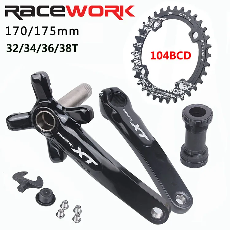 Aluminum Alloy Bicycle Cranksset 104BCD 32/34/36/38T Crank 170/175mm  MTB Crankset with Bottom Bracket BB Bicycle Parts