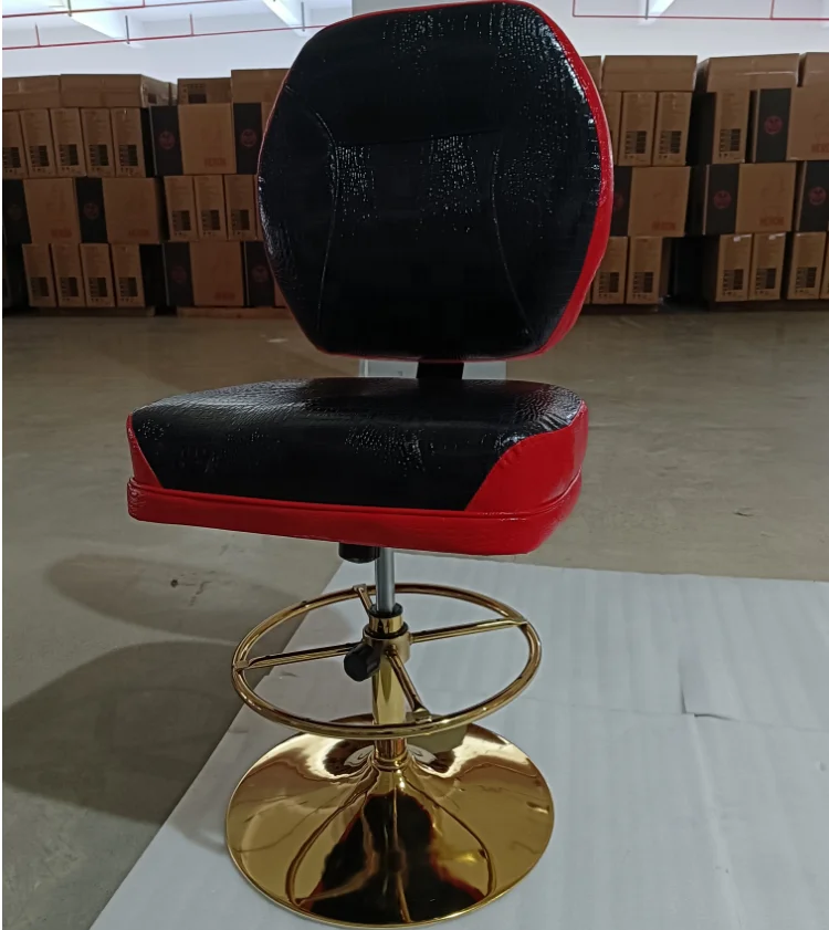 WSE 5840 New high quality modern leather bar stool chairs casino swivel chair red gold legs poker chair with castors