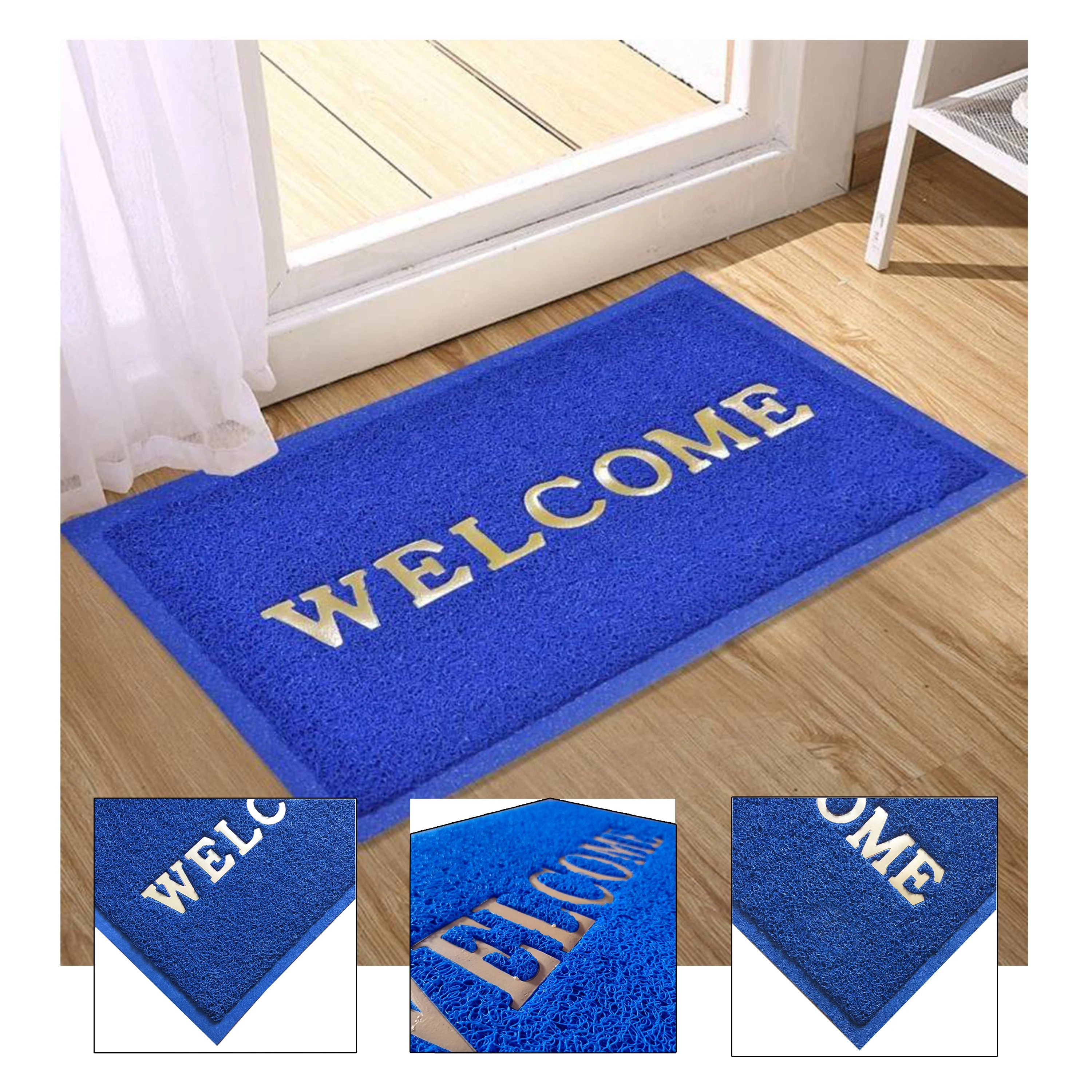 Non Slip outdoor indoor cushion pvc coil floor carpets customized logo doormats welcome entrance front pvc door mats for home