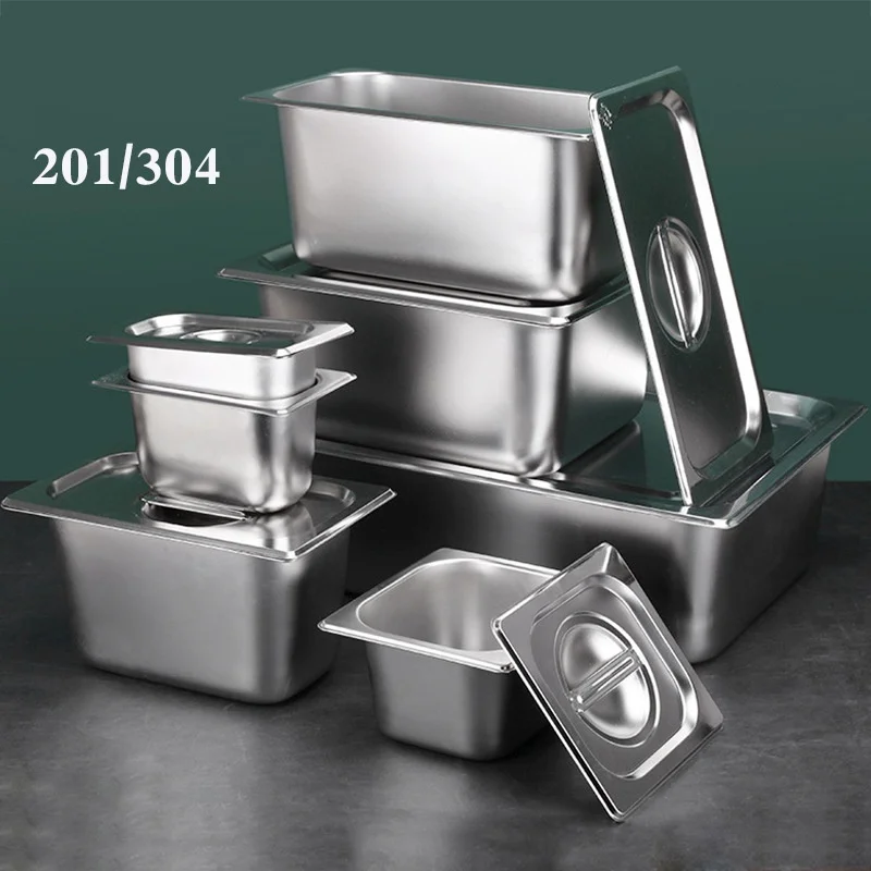 Commercial Stainless Steel GN Gastronorm Container Pan Jam Box kitchen storage tray with Cover for Milk Tea Shop Commercial Use