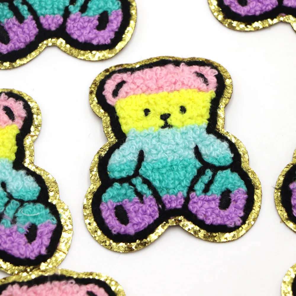 1PC Cartoon Bear Iron on Patch Chenille Embroidered Patches Applique For Clothing Fabric Jackets Jeans Repair Decor Craft
